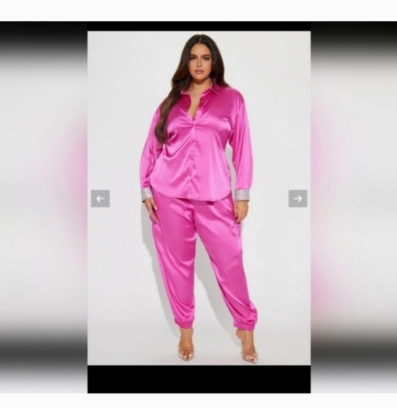 Fashion nova pink satin jogger set with rhinestones 3x - Picture 1 of 5
